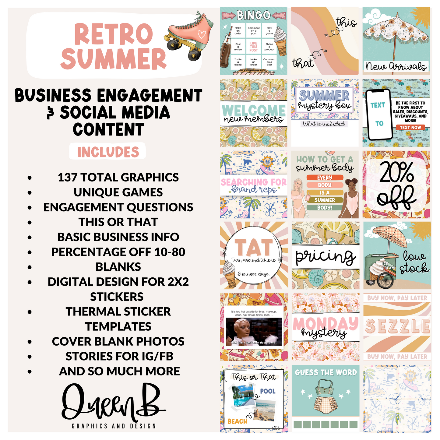 Retro Summer Business Engagement & Social Media Content Graphics Collection