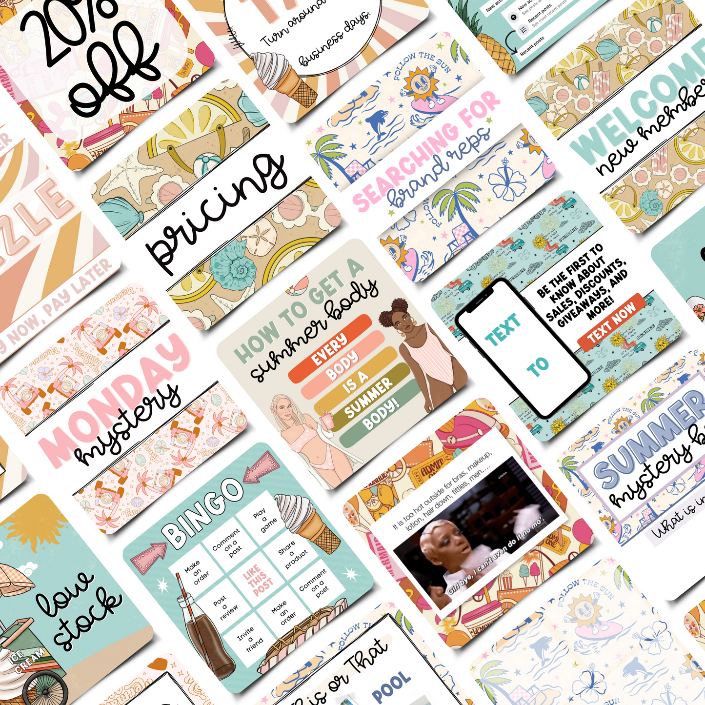 Retro Summer Business Engagement & Social Media Content Graphics Collection