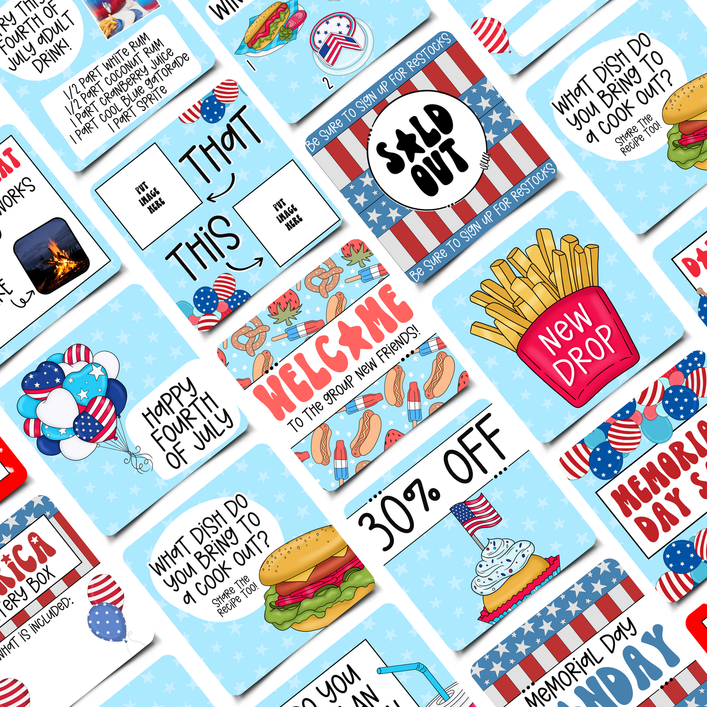 Red, White & Blue Business Engagement & Social Media Content Graphics Collection