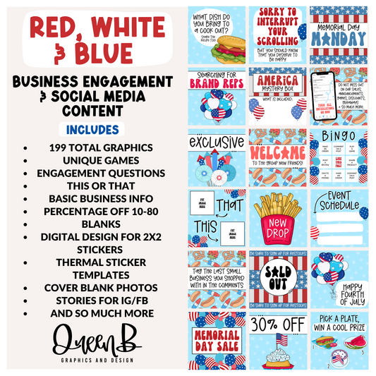 Red, White & Blue Business Engagement & Social Media Content Graphics Collection