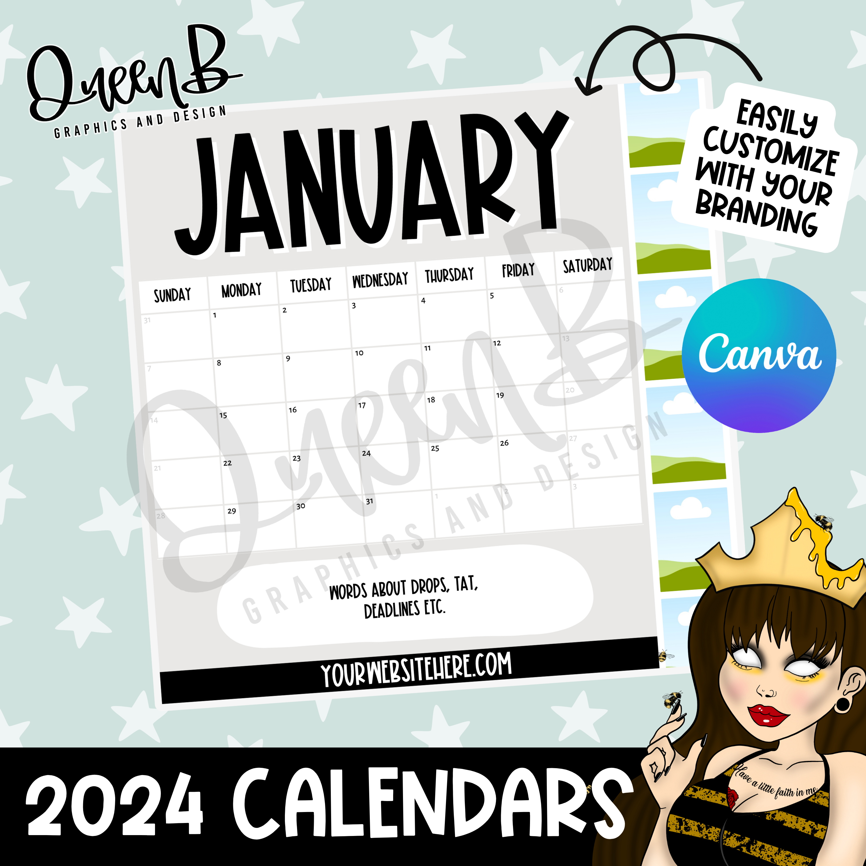 2024 Editable Monthly Social Media Calendar Templates Queen B   Addaheading 3 