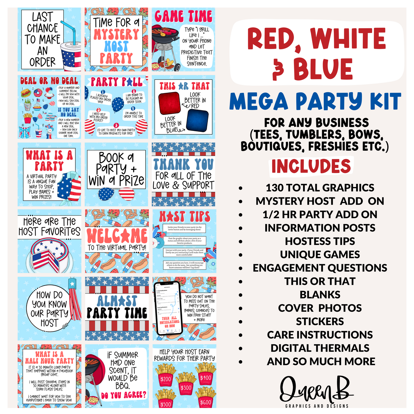 Red, White & Blue Mega Party Kit Graphics Collection