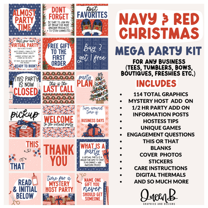 Navy & Red Christmas Mega Party Kit Graphics Collection
