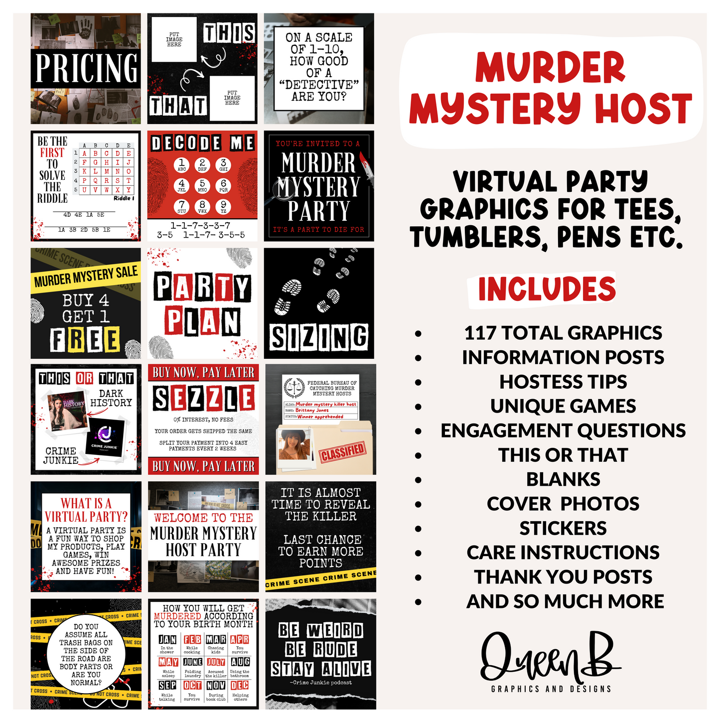 Murder Mystery Host Tee Party & Basic Party Graphics Collection