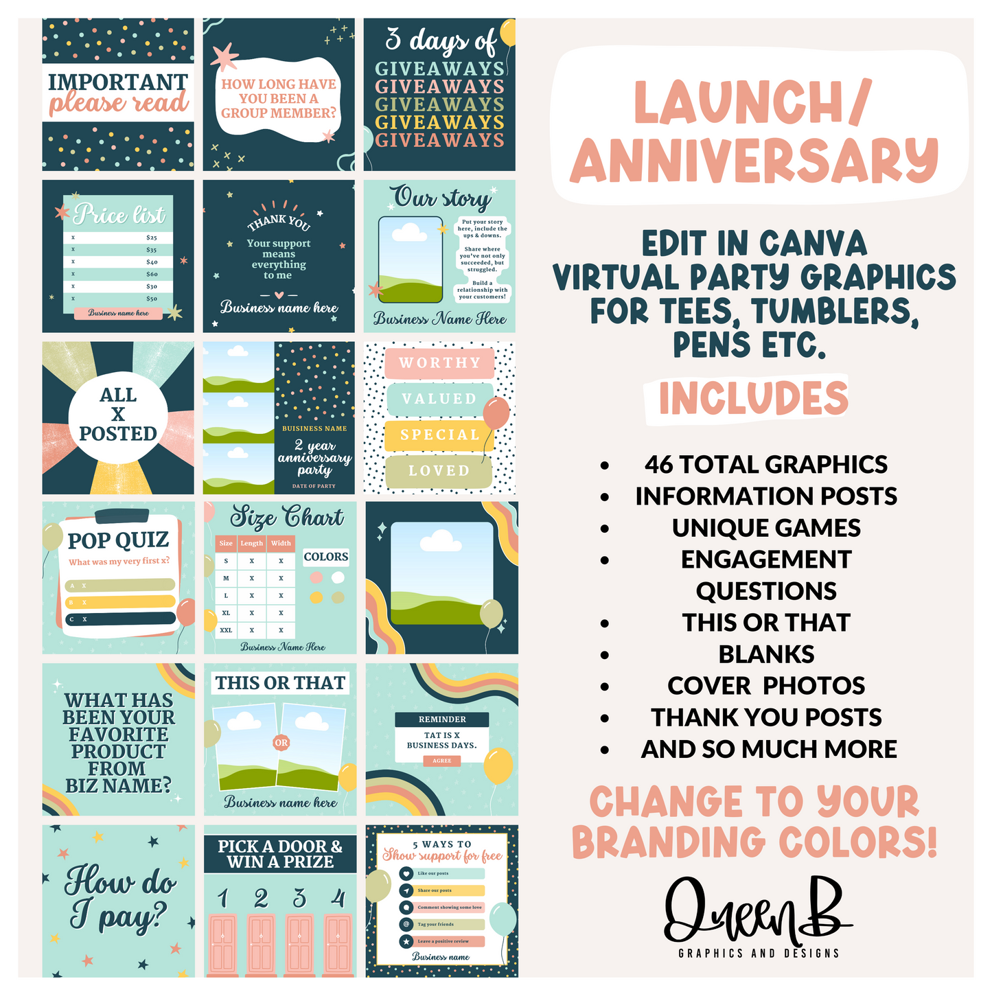 Launch/Anniversary Editable Tee Party & Basic Party Graphics Collection