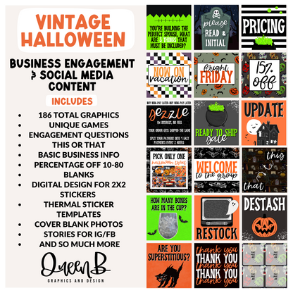 Vintage Halloween Business Engagement & Social Media Content Graphics Collection