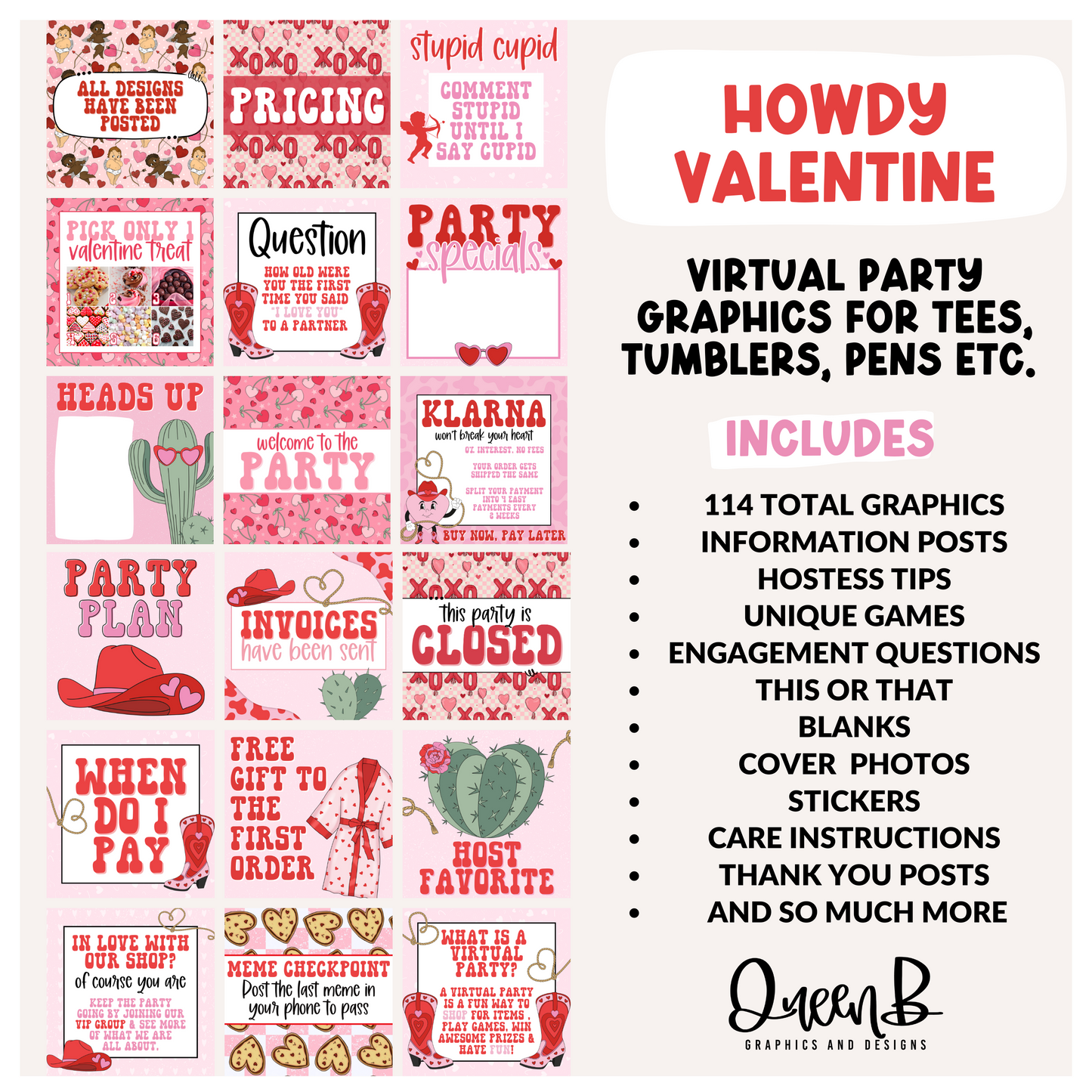 Howdy Valentine Tee Party & Virtual Party Graphics Collection