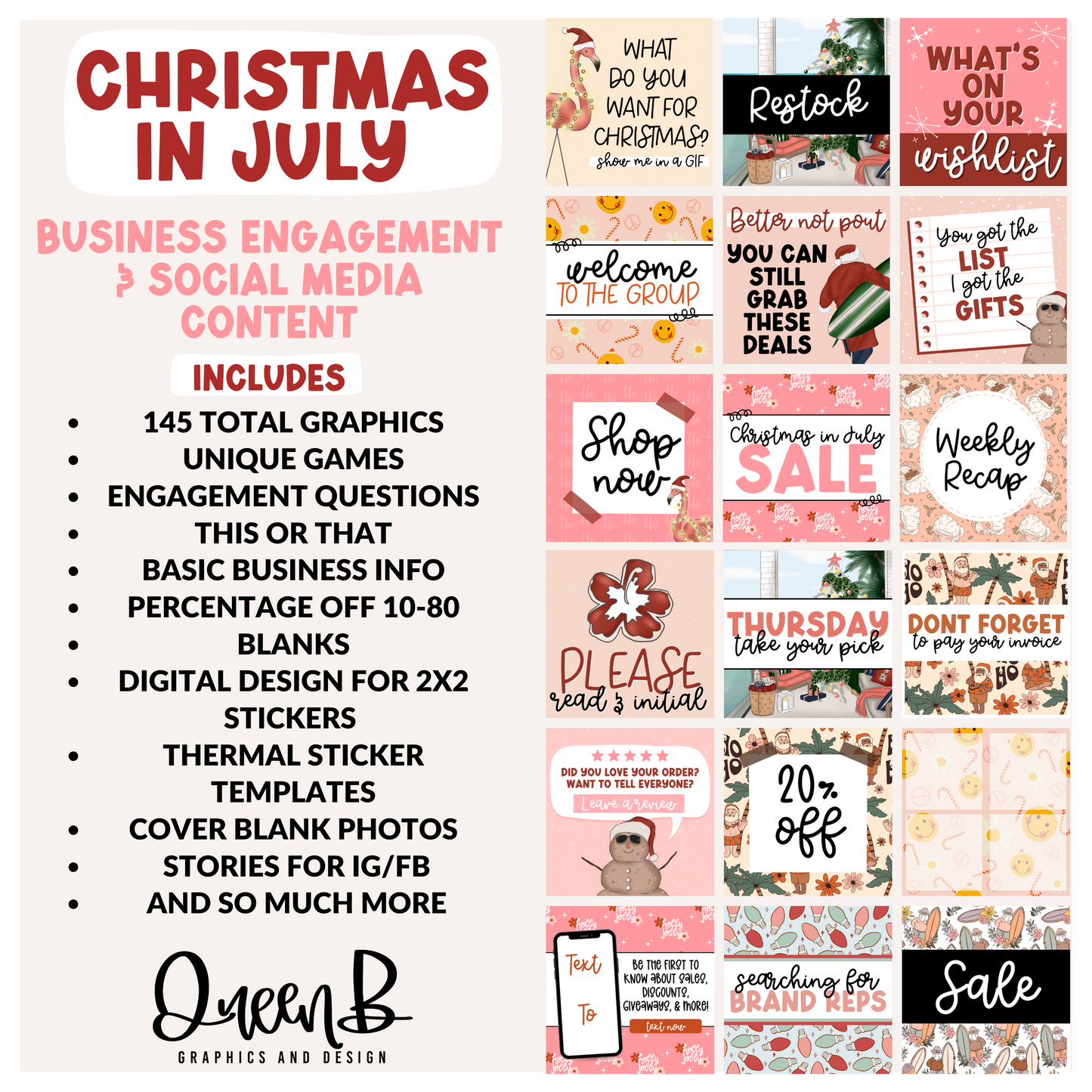 Christmas in July Business Engagement & Social Media Content Graphics Collection