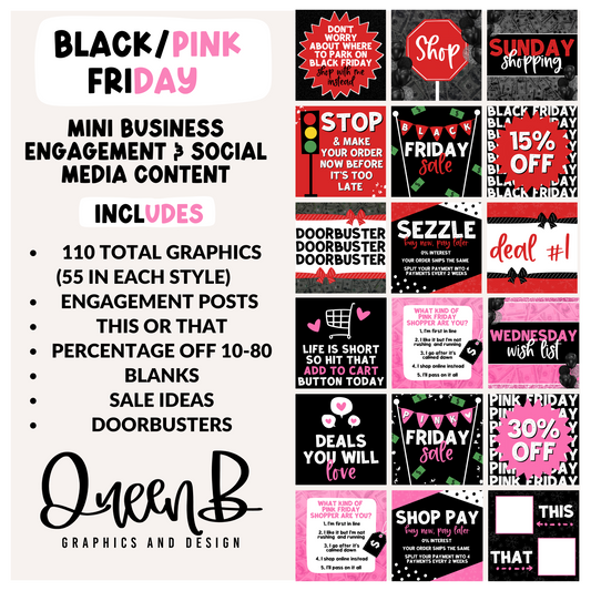 Black/Pink Friday Mini Business Engagement & Social Media Content Graphics Collection