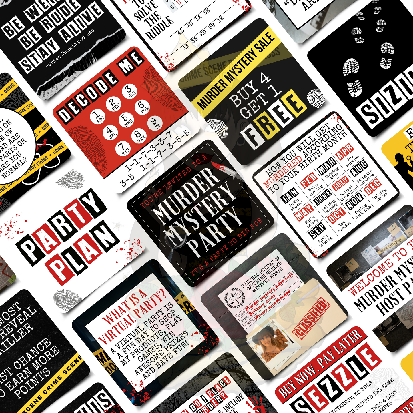 Murder Mystery Host Tee Party & Basic Party Graphics Collection